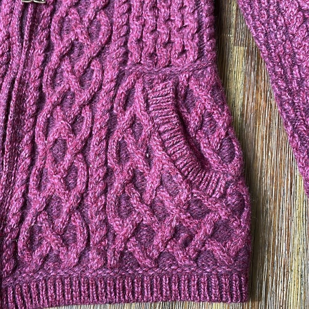Aran Crafts Raspberry Cable Knit Cardigan - Picture 4 of 8